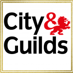 city and guilds written in text and a red lion standing on its back legs